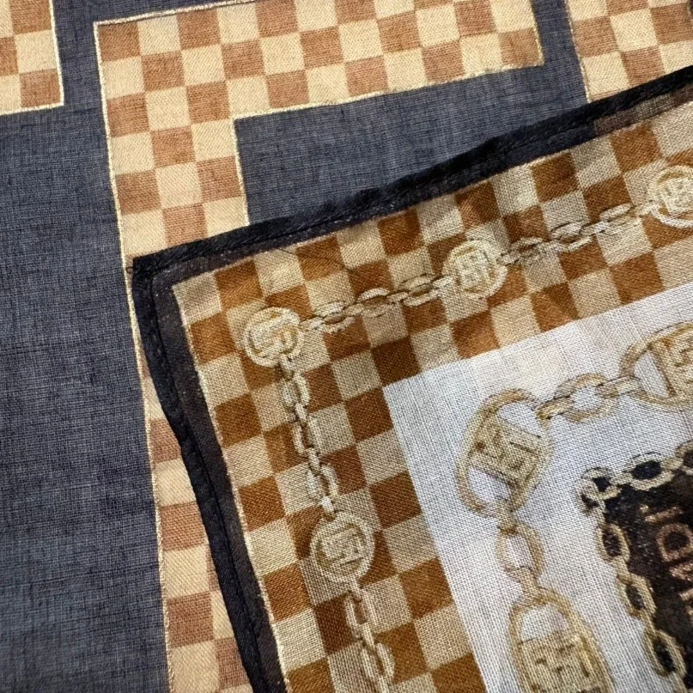 Vtg FENDI Scarf Handkerchief Zucca Monogram Navy Blue Brown 17.5
